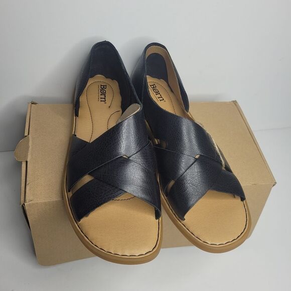 BORN womens Ithica sandals Black Leather Open Toe Sandals Beach New In Box 11 - Picture 3 of 6